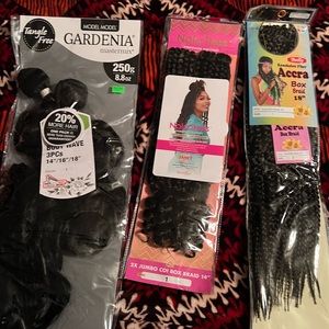 Assorted hair 2 packs of crochet and 1 pack of weave hair with a 16 &18inch left